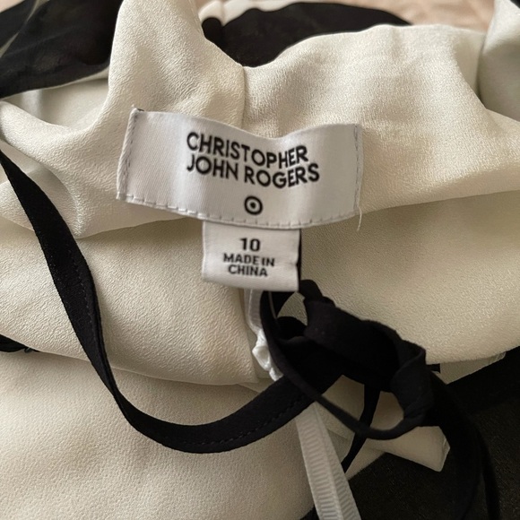 NWT CHRISTOPHER JOHN ROGERS Black White Stripe Chevron Midi Dress, Size 10 - Picture 9 of 10